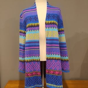 Norm Thompson Long Multi-Color Purple Striped Cardigan